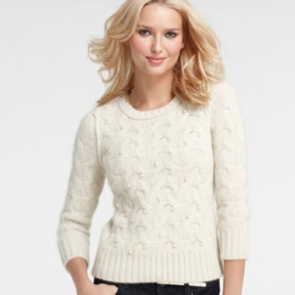 NWT Ann Taylor Wool Angora Sweater Cable Knit Ivory Pearl Classic Women Medium